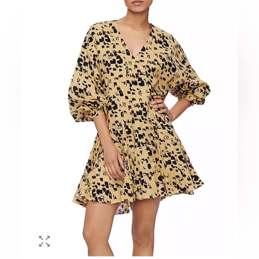 Anine Bing Peyton Shift Dress Abstract Print Pleated Mini Small Boho Festival